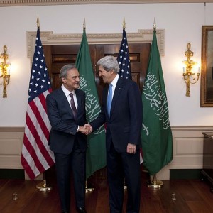 U.S. Secretary of State John Kerry holds a bilateral meeting with Saudi Foreign Minister Saud al-Faisal at the U.S. Department of State in Washington, D.C., on April 16, 2013.