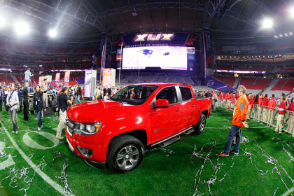 The Chevrolet MVP truck is seen on the field at the end of Super Bowl XLIX at University of Phoenix Stadium on February 1, 2015 in Glendale, Arizona. (Photo by Christian Petersen/Getty Images
