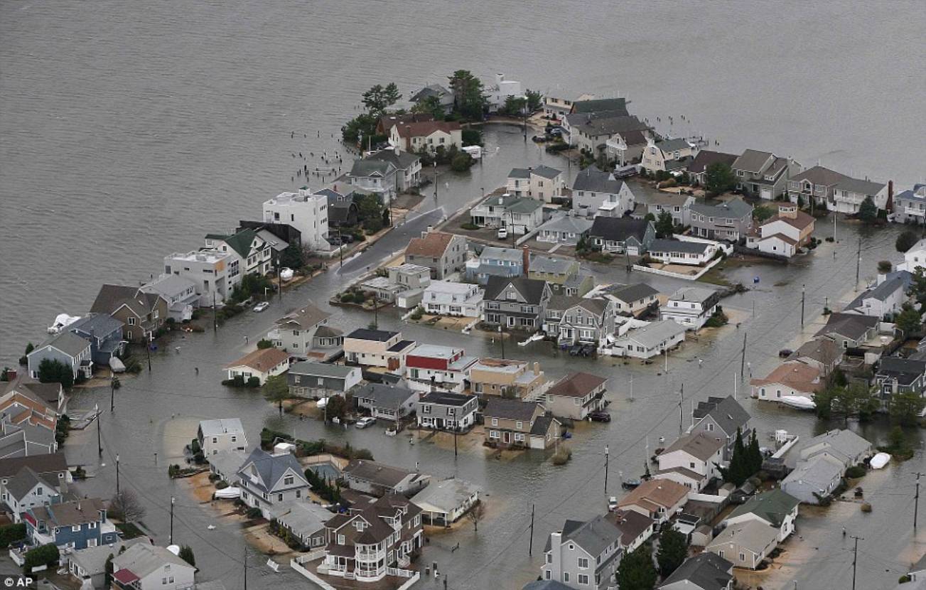 Water, water everywhere: An aerial view of flooding on the bay side of Seaside, New Jersey