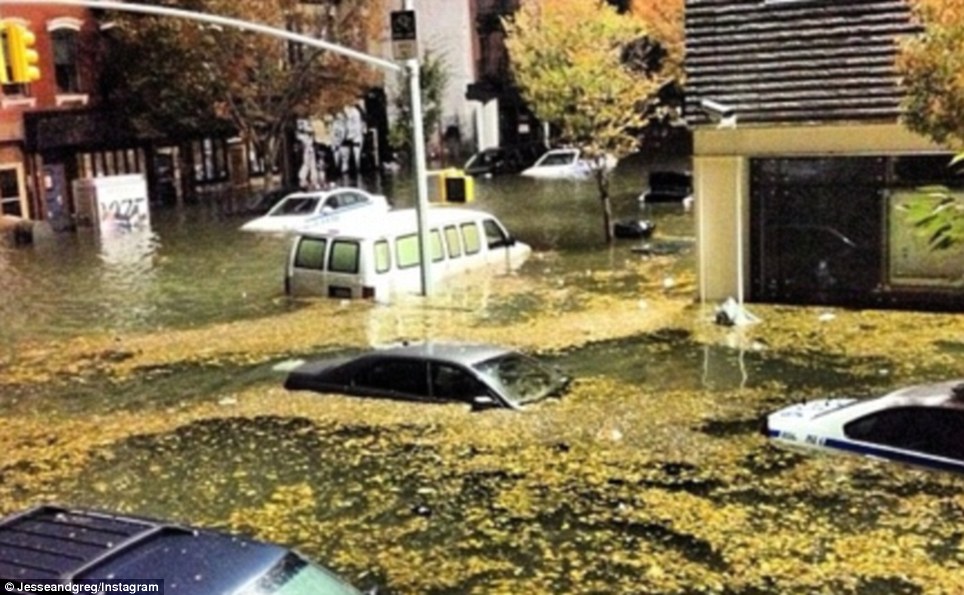 Submerged: Instagram user 'Jesse and Greg' posted this incredible picture of East Village flooding in Manhattan, New York